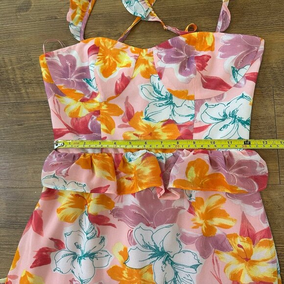 WAYF Womens With Love Tiered Maxi Dress Size XS Pink Tropical Ruffle Sleeveless - Picture 6 of 11